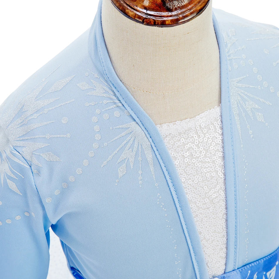 Children Carnival Blue Sequins Elsa Cosplay Dress Girls Elegant Blue Princess Costume Kids Halloween Birthday Party Clothes