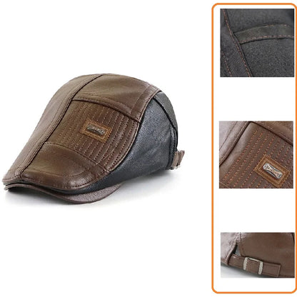 Men Women Ivy Cap Newsboy Hat Adjustable Faux PU Leather Berets for Spring Summer Autumn Gatsby