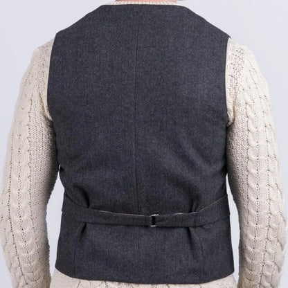 Men Vest Navy Blue Herringbone With Lapel Single Button Waistcoat For Wedding Party Business Office Work Daily Men Suit Vest
