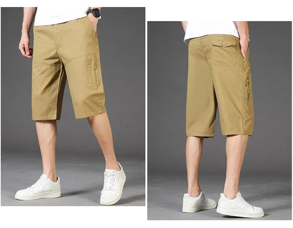 2026 Cotton Cargo Shorts Men's Lightweight Breathable Solid Color Drawstring Waist with Zipper Pocket Casual Summer Short Pants