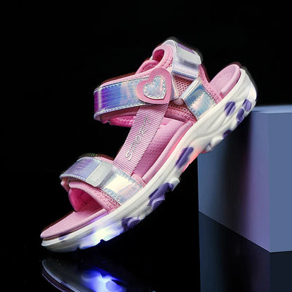 Princess Girls' LED Sandals Children's Toddler Sports Beach Pink blue Girls' Soft Shining Shoes Outdoor Soft  Anti-Slip LED Shoe