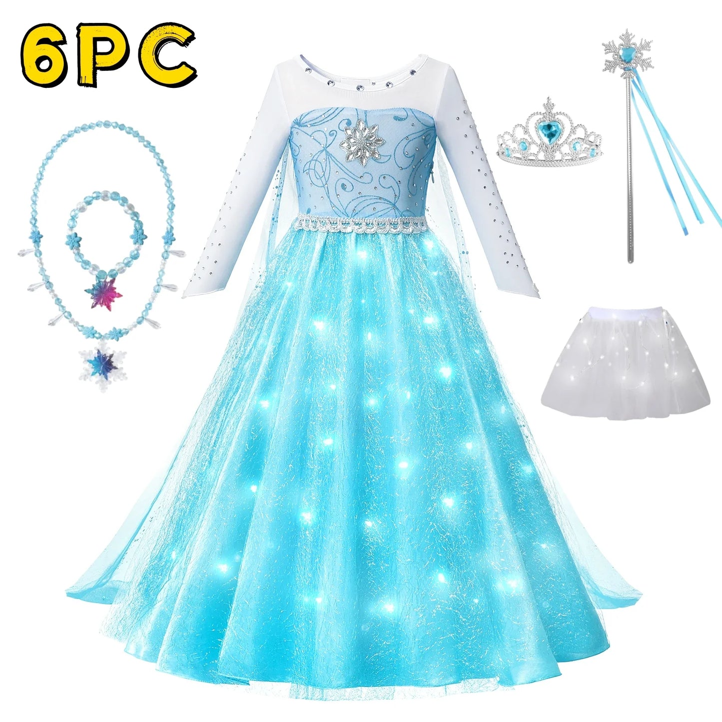 LED Girls Snow Kids Queen Costumes Girls Carnival Party Prom Gown Elsa Robe-Playing Children Princess Dress Birthday Dress