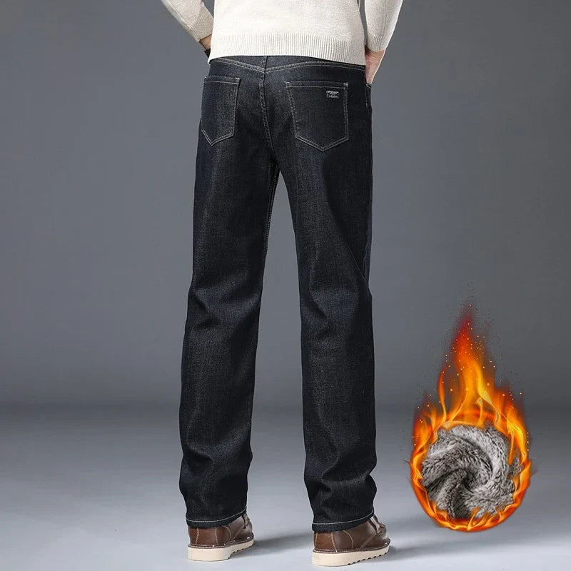 Men's Fleece Lined Thicken Jeans Winter Warm Stretch Slim Fit Denim Pants Comfortable Soft Trousers for Daily Work Wear Clothing