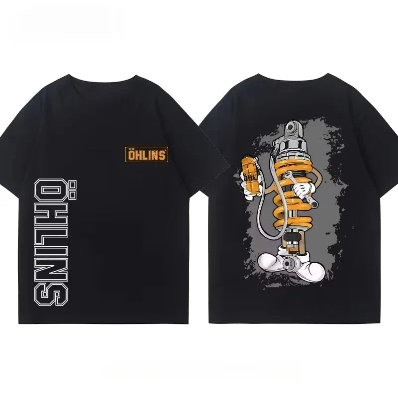 Motorcycle Shock Absorber Modified T-shirt Clothes Casual Trendy Brand Men's Women's Car Club Crew Neck Short-sleeved Top