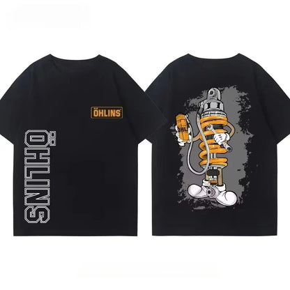 Motorcycle Shock Absorber Modified T-shirt Clothes Casual Trendy Brand Men's Women's Car Club Crew Neck Short-sleeved Top