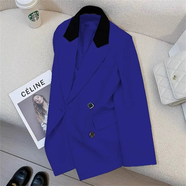 Spring Women's Suit Jacket Fashionable Korean Design Commute Style Long Sleeve Polyester Blend Urban Windbreaker
