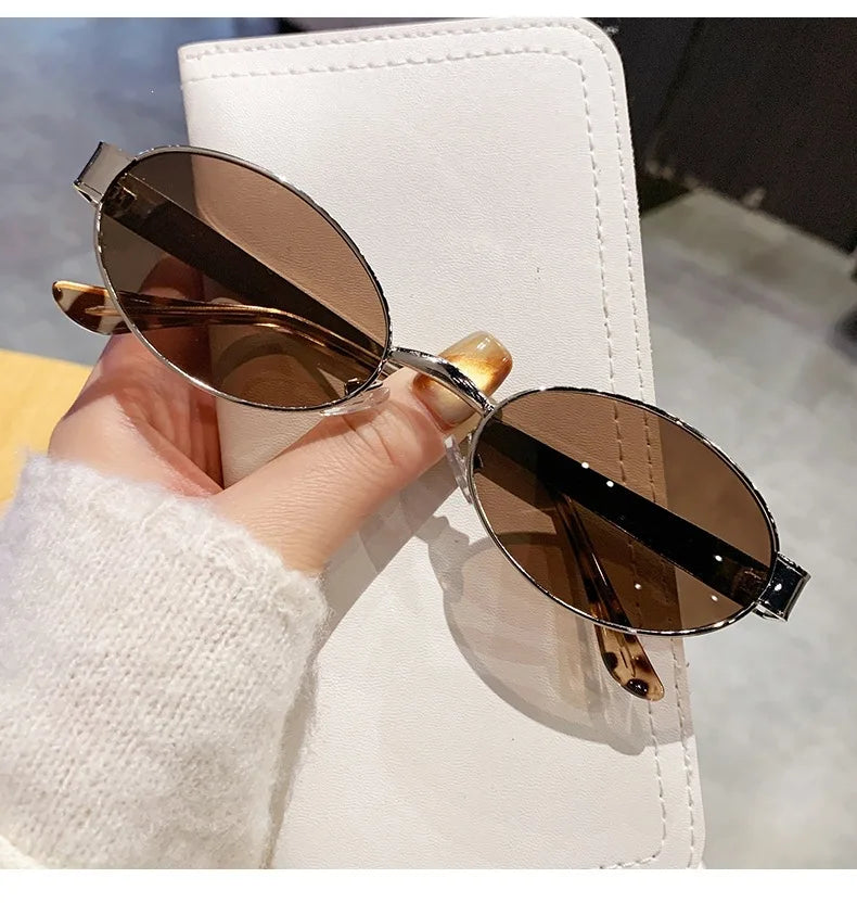 Retro Small Oval Metal Frame Women Sunglasses UV400 Thin Full Rim Men Punk Sun Glasses Vintage Shades Lentes De Sol Mujer