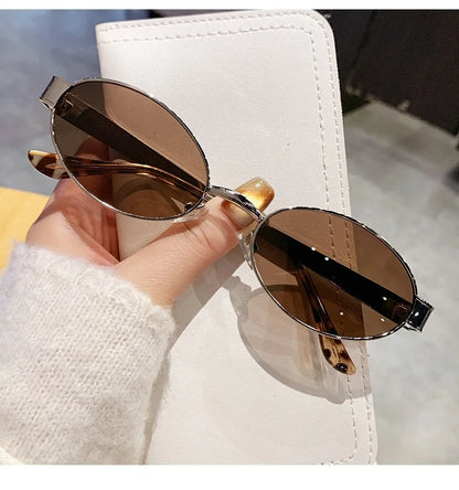 Retro Small Oval Metal Frame Women Sunglasses UV400 Thin Full Rim Men Punk Sun Glasses Vintage Shades Lentes De Sol Mujer