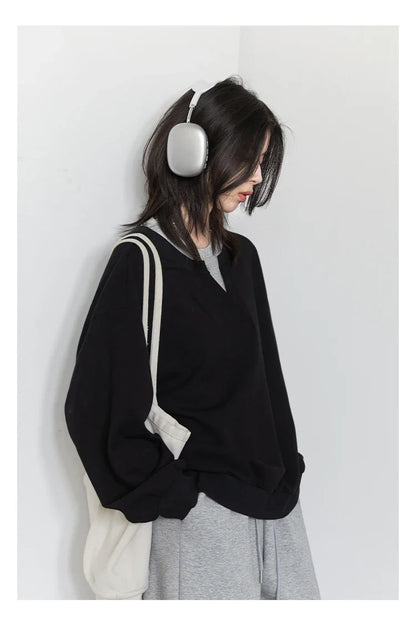 Korean Women Sweatshirts Loose Casual New Contrast Splicing Hoodie Female Top Woman T Shirt Pullover Spring Autumn 2025