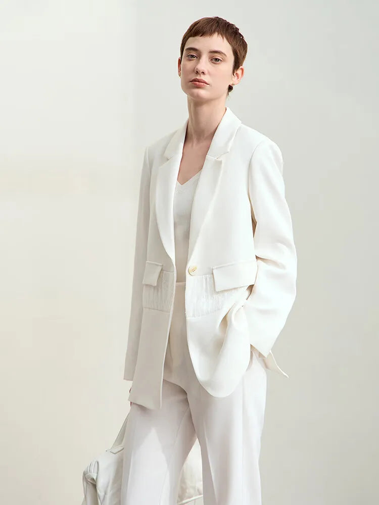 Minimalism 2025 Women's Blazer Autumn New Office Lady Lace Spliced Shoulder Professional Loose Female Notched Tops 12443009