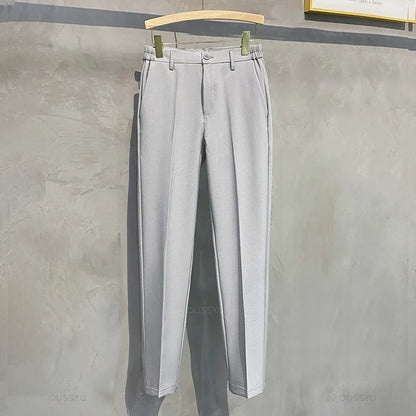 Summer Men's Casual Pants Suit Pant Slim Fit Work Elastic Waist Thin Jogging Business Trousers Male Black Grey Plus Size 40