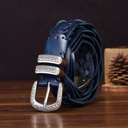 3.2CM Cowhide High Quality Genuine Leather Belts for Men Women Hand Woven Belt Strap Male Pin Buckle Jeans Cowboy Cintos Luxury