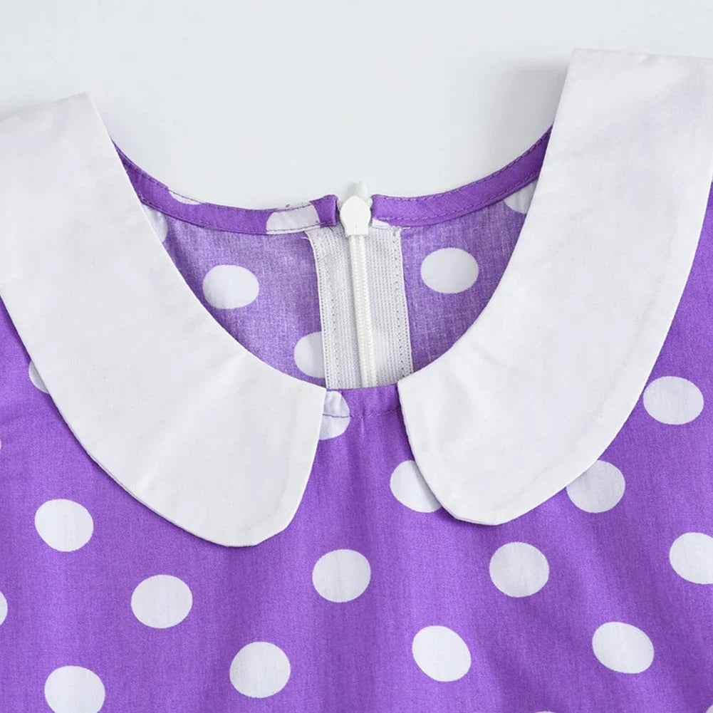 LPATTERN Girls' Vintage Rockabilly Dress Party Retro Polka Dot Floral Pattern A-line Dresses Pleated Skirt Knee-Length for 4-10Y
