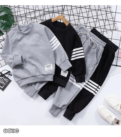 Spring Striped Baby Boys Workout Sweatshirt + Drawstring Sweatpant Sets Kids Tracksuit Child Jumper Pant Jogger Set 2-11 Years