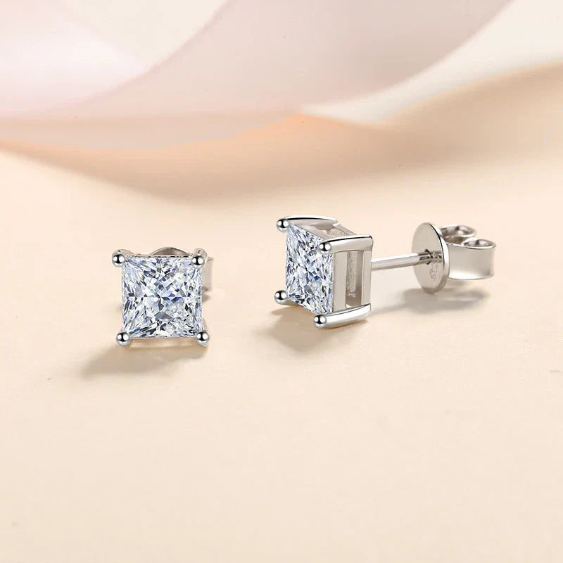 1ct Princess Cut Moissanite Earrings for Women S925 Sterling Silver with Gold Plated Ear Studs Wedding Party Fine Jewelry