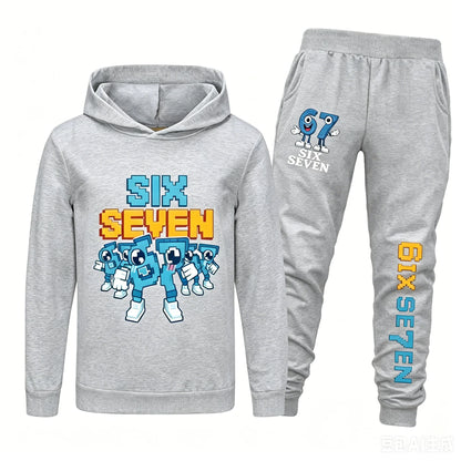 Spring Autumn Six Seven 67 Print Children Hoodies Set Kids Fashion Sportsuit Boys Long Sleeves Pants Suit 2 Piece Trouser Set