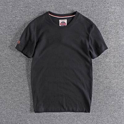 Summer New American Retro Short-sleeved O-neck Solid Color T-shirt Men's Fashion Simple 100% Cotton Washed Casual Sport Tops