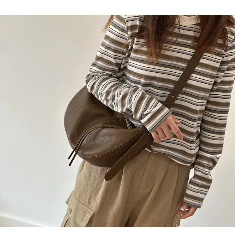 2026 New Genuine Leather Women's Bag Casual Solid Color Versatile Saddle Bag Soft Cowhide Shoulder Crossbody Bags
