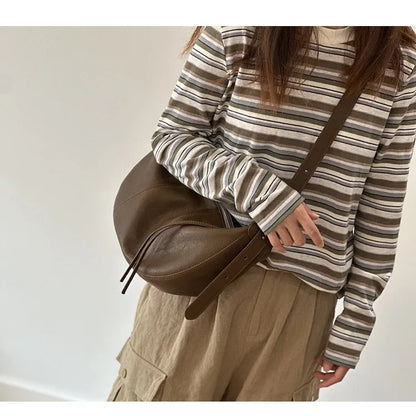 2026 New Genuine Leather Women's Bag Casual Solid Color Versatile Saddle Bag Soft Cowhide Shoulder Crossbody Bags