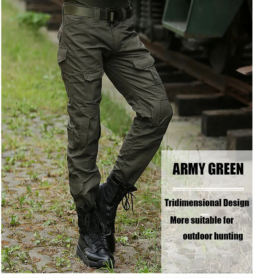 Men's Fashion Outdoor Hiking Overalls Pants Camouflage Tactical Pants Hunting Uniform Fighting Multi-Pocket Trousers