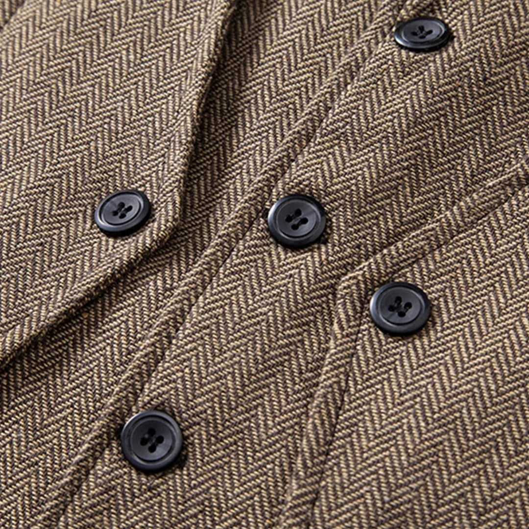 Men Vest Brown Herringbone Single Button V Neck Waistcoat For Wedding Banquet Office Business Work Casual Daily Men Suit Vest