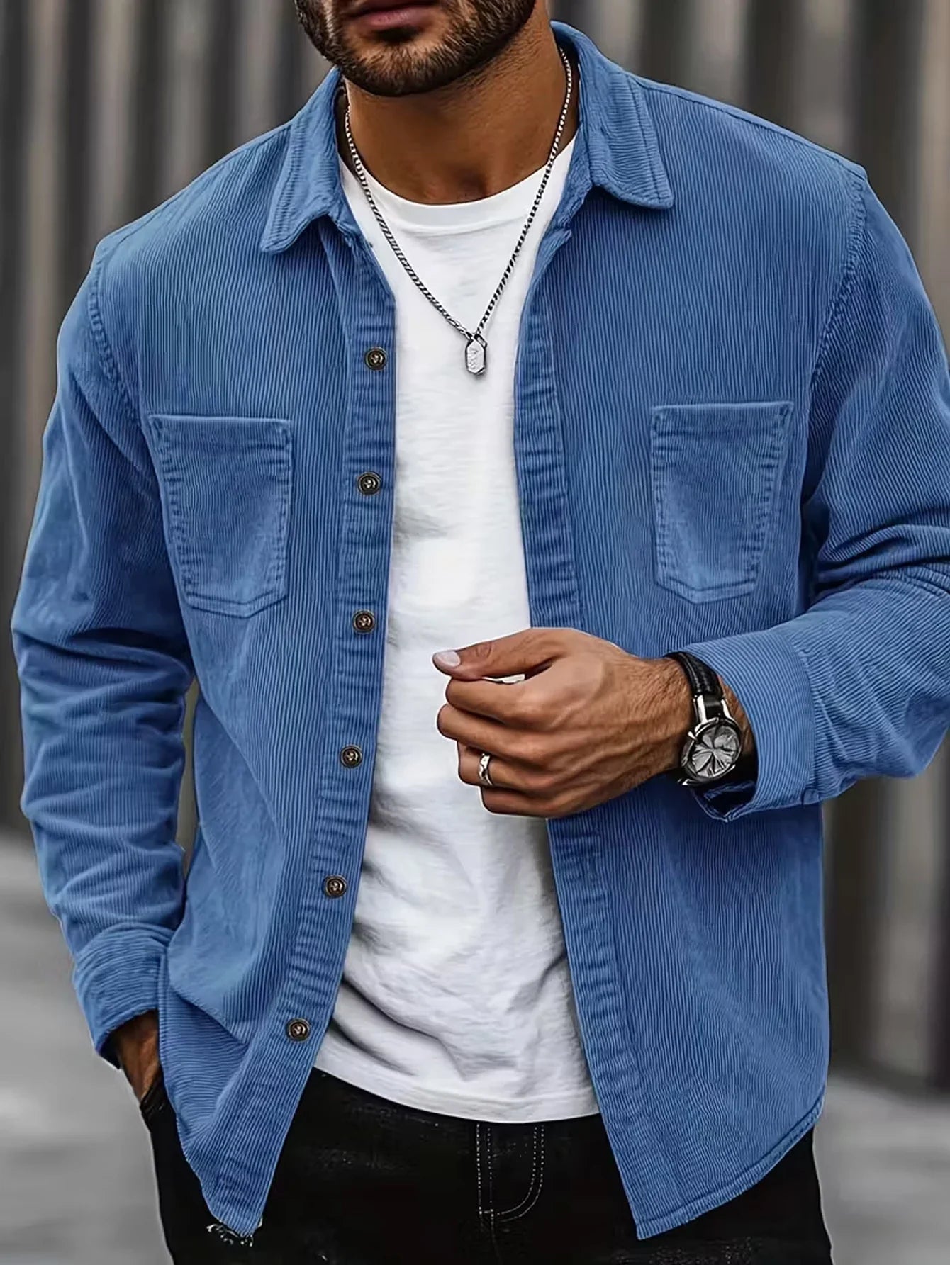 Men's Corduroy Shirt 2026 New Slim Fit Button Down Long Sleeve Solid Color Wrinkle-Free Business Casual Office Shirt