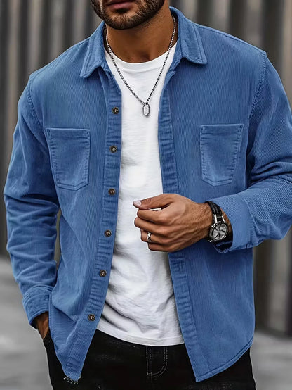 Men's Corduroy Shirt 2026 New Slim Fit Button Down Long Sleeve Solid Color Wrinkle-Free Business Casual Office Shirt