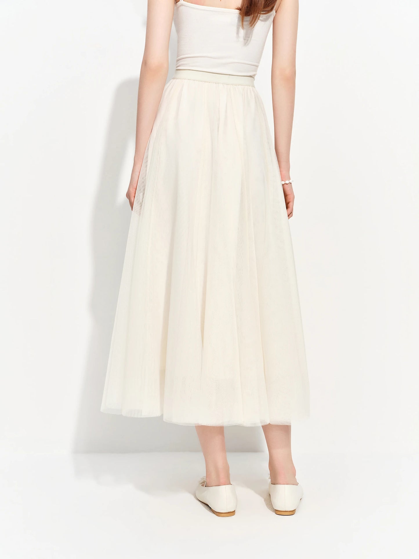 Women's Versatile Elastic Waist Mesh Midi Skirt Summer 2026 New Style Fairy Princess Banquet Wedding Bridesmaid Dress
