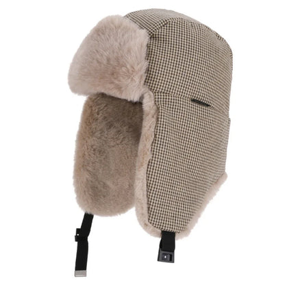 Bomber Hat Plaid Russian Caps Thick Warm Autumn Winter Hat Men Women Ski Trapper Earflap Cap Male Female Russian Fur Hat