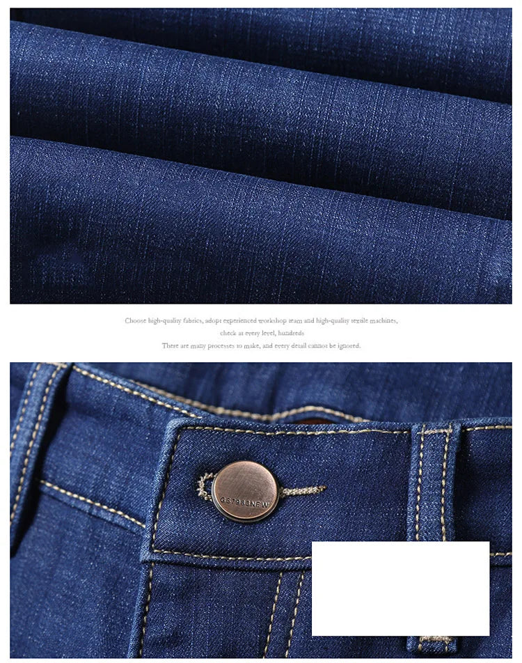 Men New Winter Classics Fleece Thick Warm Jeans Men's Loose Straight Elastic Denim Pants Casual Plush Trousers Large Size 28-40