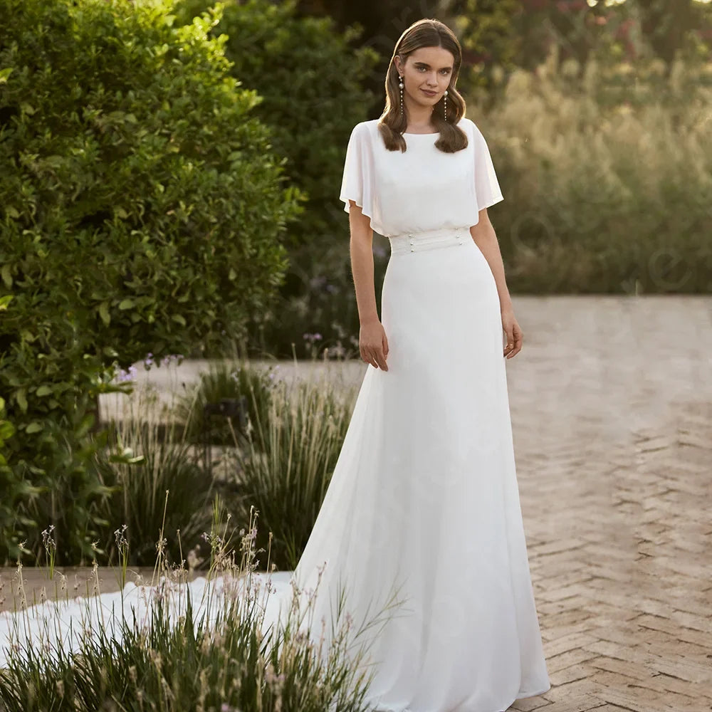 Customized Modern Summer White Wedding Dresses 2024 Bridal Gowns Back Out Bride Dress Round Neck Boho Wedding Gowns Lace Beach