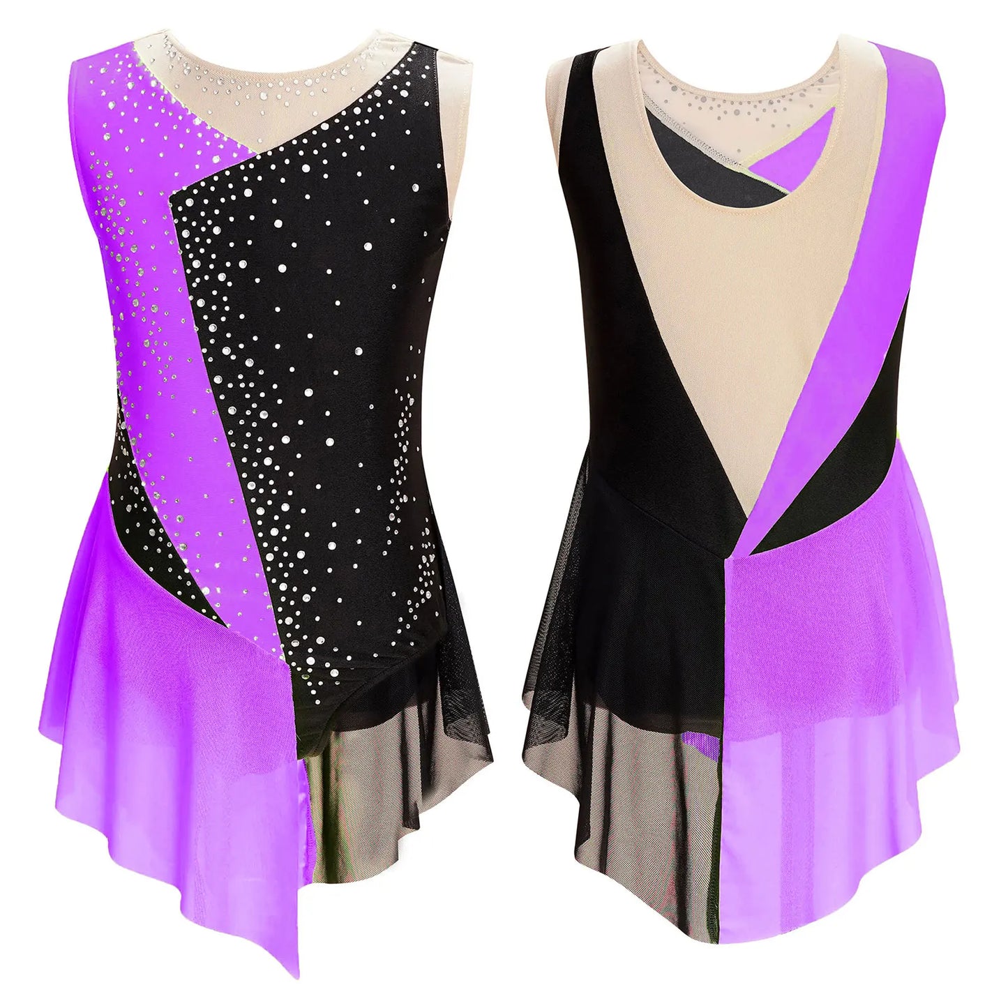 Kids Girls Sparkly Rhinestone Ballet Jersey Leotard Dress Toddler Gymnastics Artistic Figure Skating Dance Leotards Costume