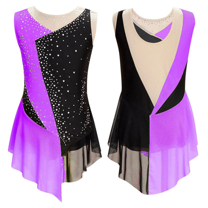 Kids Girls Sparkly Rhinestone Ballet Jersey Leotard Dress Toddler Gymnastics Artistic Figure Skating Dance Leotards Costume