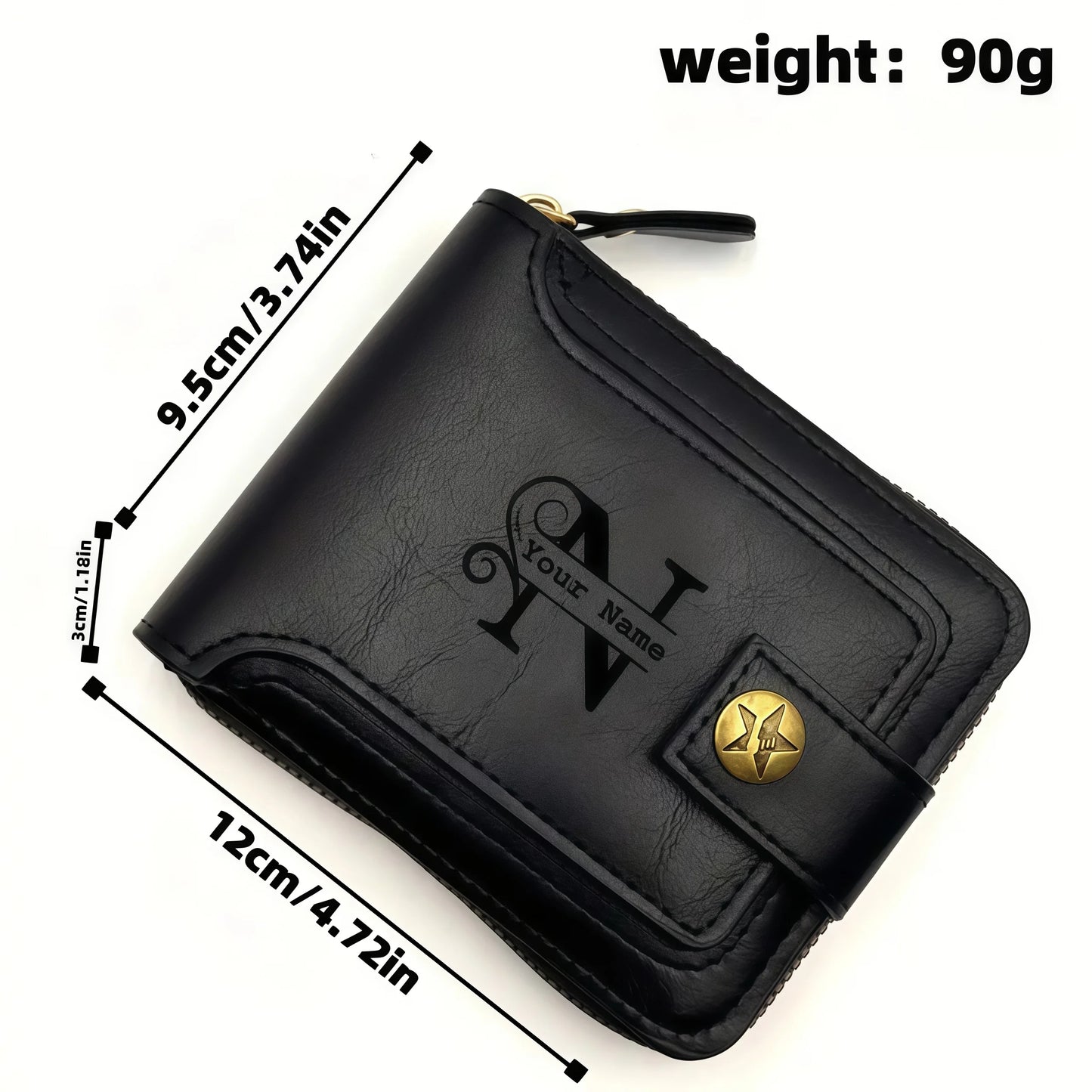 Portefeuille court en cuir PU personnalisé avec chaîne pour homme, portefeuille bifold marron élégant avec nom et texte gravés pour la Saint-Valentin et les anniversaires