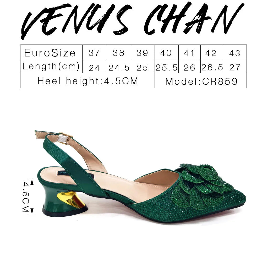 Fashion Ladies Evening Shoes And Bags Paired With Handmade Petal Wine Color Pointed Toe Mid-Heel Nigerian Women Party Shoes