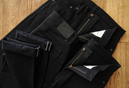 Mens Jeans Black Jeans Double-sided Dyeing Sanforized Selvedge Denim Jeans  16 Oz Regular Fit