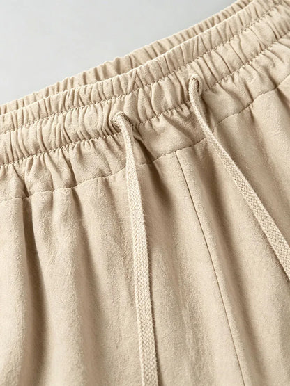 Men's Cotton Linen Blend Cargo Jogger Pants Elastic Waist Drawstring Multi Pockets Casual Breathable Streetwear Trousers for Men