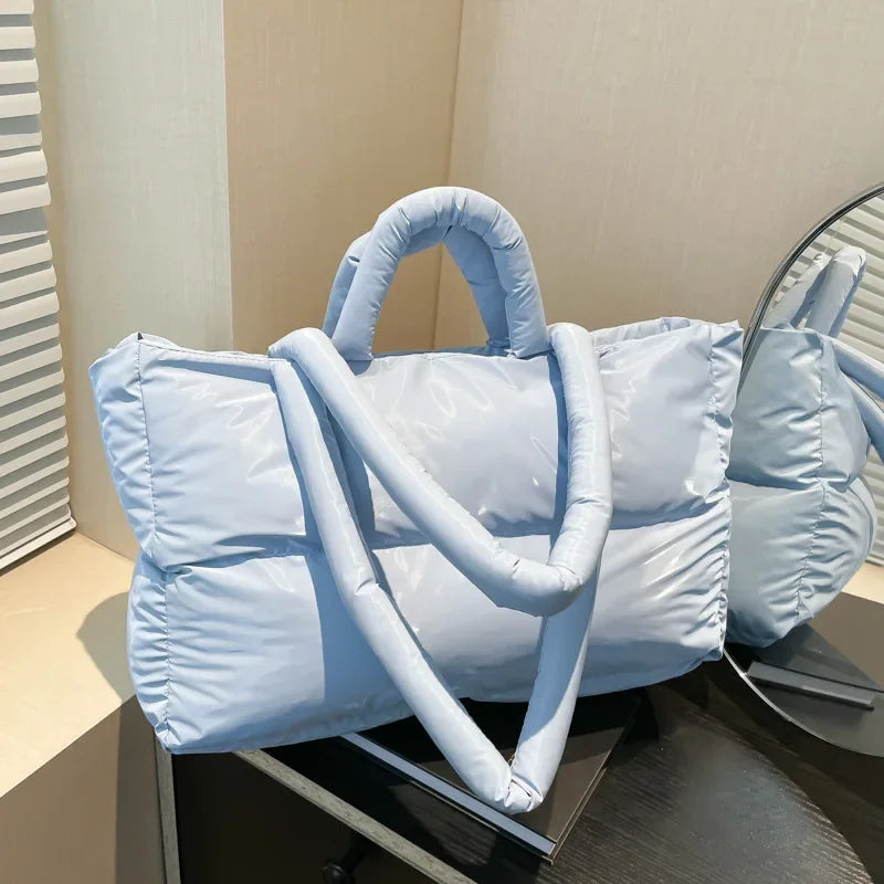 Fashion Large Capacity Puffer Shoulder Bags Padded Women Handbags Casual Nylon Quilted Big Tote Bag Warm Winter Shopper Purses