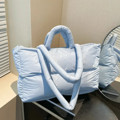 Fashion Large Capacity Puffer Shoulder Bags Padded Women Handbags Casual Nylon Quilted Big Tote Bag Warm Winter Shopper Purses