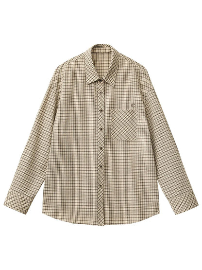Women Shirt Loose Casual Single-breasted New Retro Contrast Plaid Embroidered Blouses Female Top Autumn Winter 2026
