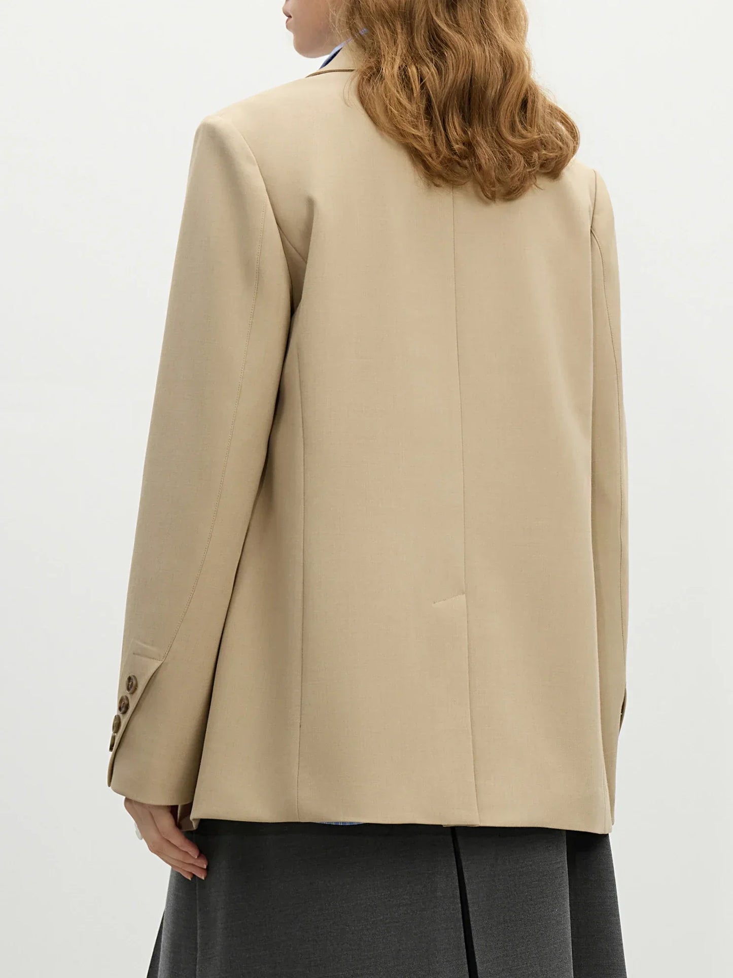 Women Khaki Blazer 2025 Spring New Office Lady Black Simple Loose Front Shoulder Blazer Coats Button Design Coat 25FS11071