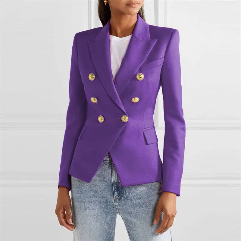 Spring Fashion New Women's Elegant Suit Jacket Double Breasted Lapel Long Sleeved Slim Fit Versatile Office Coats Blazer Women