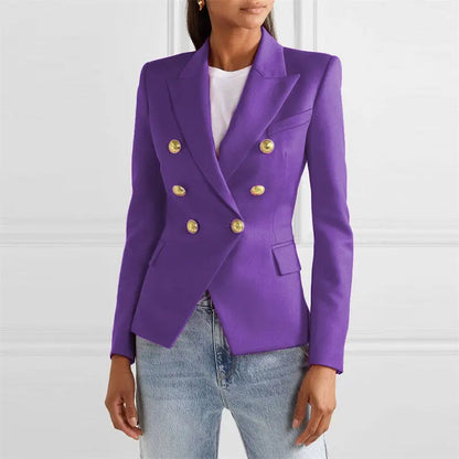 Spring Fashion New Women's Elegant Suit Jacket Double Breasted Lapel Long Sleeved Slim Fit Versatile Office Coats Blazer Women