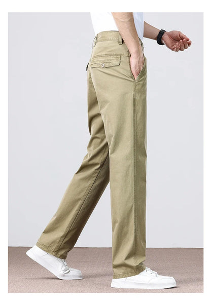 100% Cotton Straight Casual Pants Men's New Cargo Pocket Fashion Brand Comfortable High Quality Business Male Pants