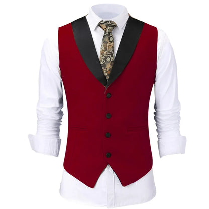 Men Vest White Single Button With Black Lapel Waistcoat For Wedding Birthday Banquet Party Business Work Daily Men Suit Vest