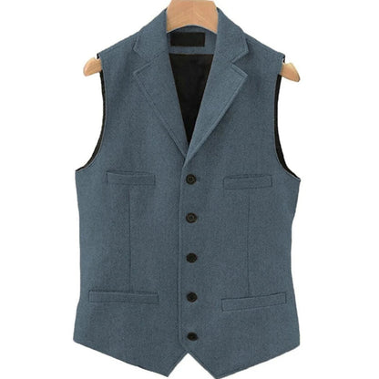 Men Vest Brown Herringbone Single Button With Lapel And Pocket Waistcoat For Wedding Groom Business Formal Banquet Work Men Suit