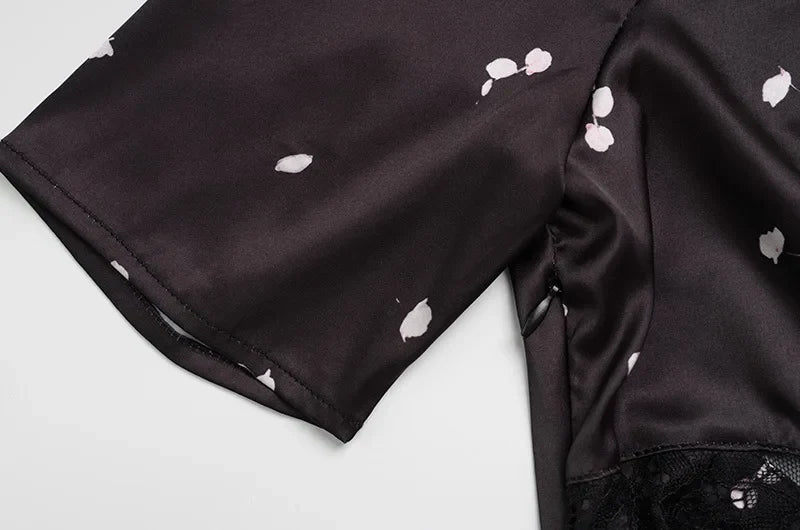 Lace Patchwork Printed Maxi Dresses For Women Fashion Sexy Streetwear Short Sleeves Slim Hollow Out Long Vestidos Robes Female