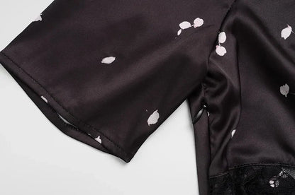 Lace Patchwork Printed Maxi Dresses For Women Fashion Sexy Streetwear Short Sleeves Slim Hollow Out Long Vestidos Robes Female
