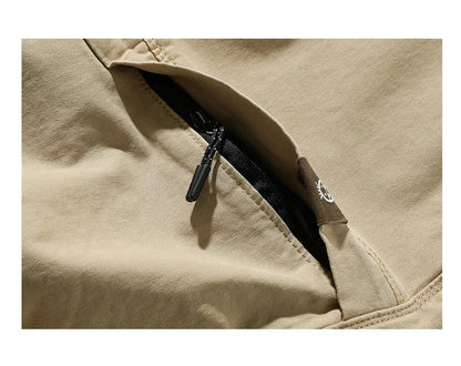 Cotton Men's Cargo Pants Elastic Waist Stretch Trouser Male Multi Pocket Casual Jogger Fit Ankle Length Zipper Purple Drawstring