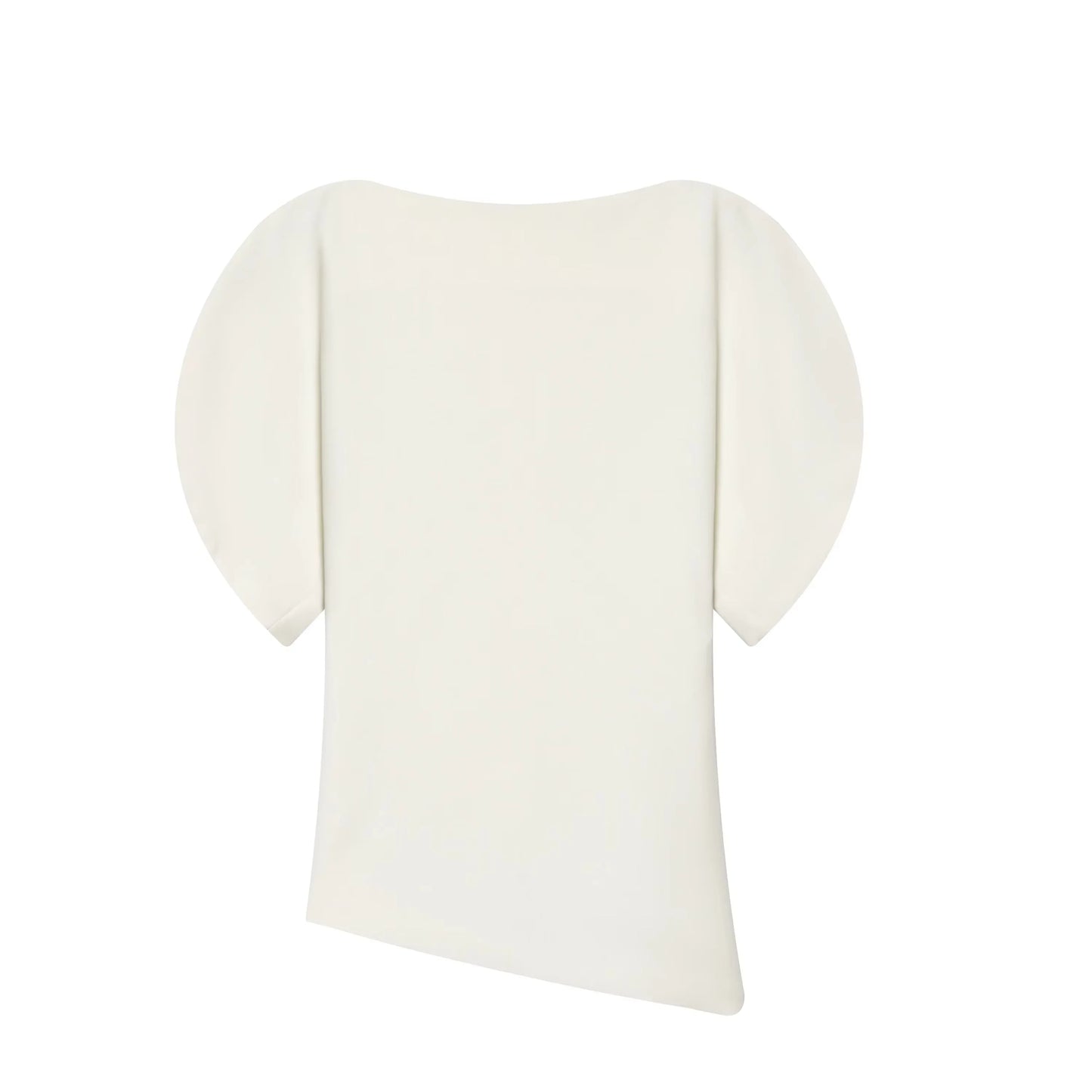 Women Casual Loose T-Shirts Asymmetrical Hem Blouse Short Puff Sleeve Shirt Elegant Woman Summer Party Vacation White Tops